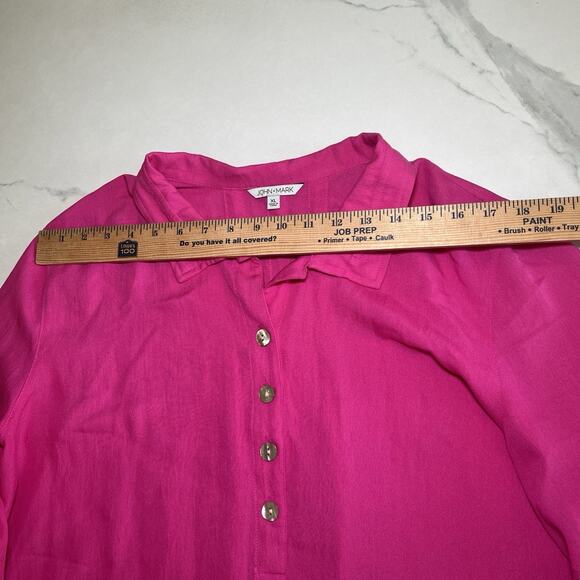 John Mark Womens Blouse Tunic Size XL Bright Fuchsia Button Detail Pleated Back - Picture 3 of 13
